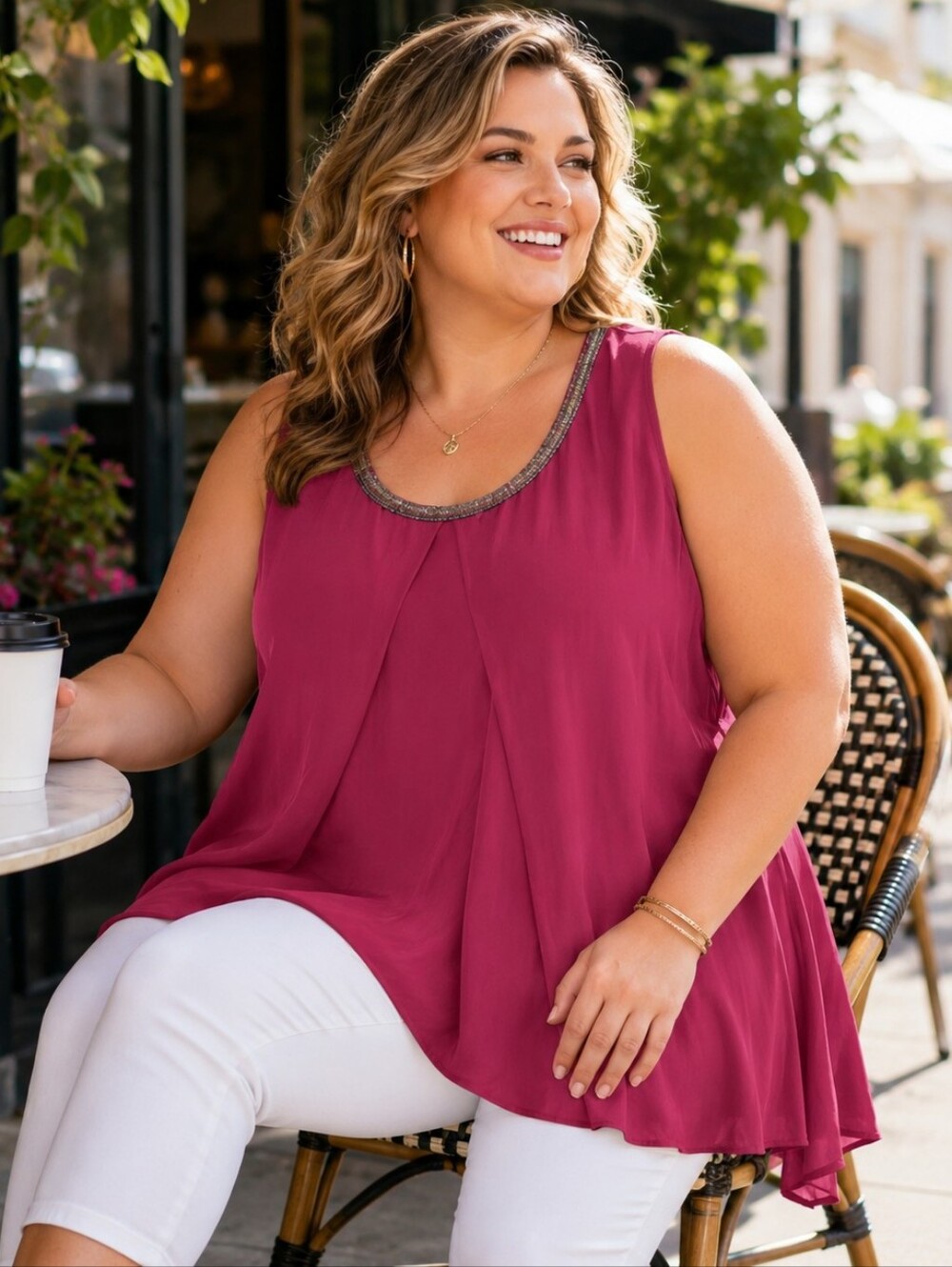 Alfani Beaded-Neck Sleeveless Tunic in Berry
